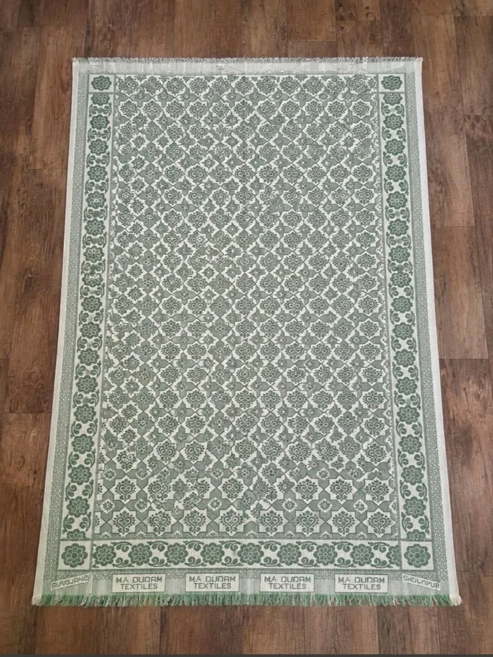 Vintage Indian Solapuri Chaddar Cotton Jacquard Sage Green and white Table cloth